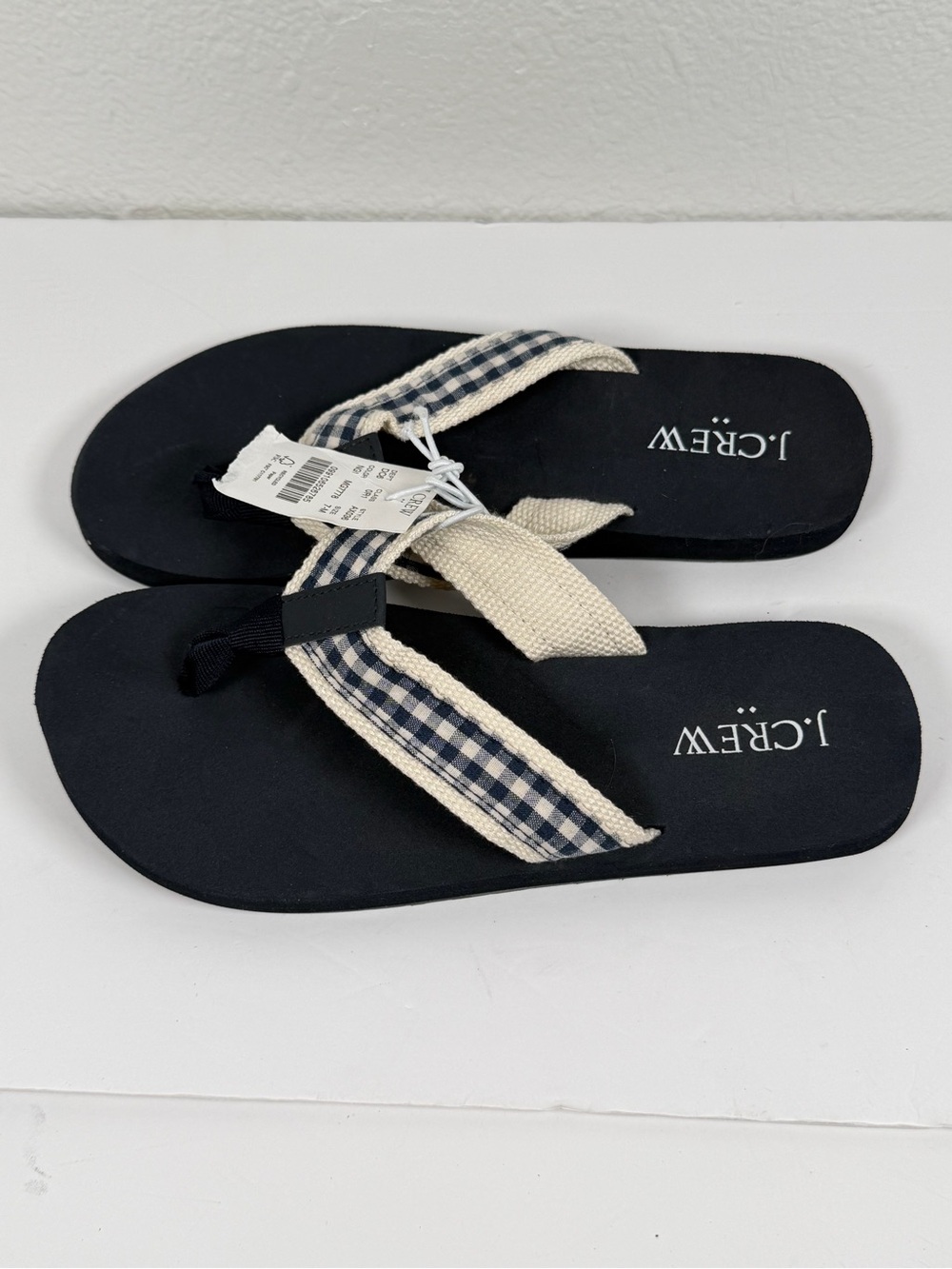 J.Crew Flip Flops Women Size 7 Navy Gingham Thong Sandals Preppy NWT - Picture 3 of 5